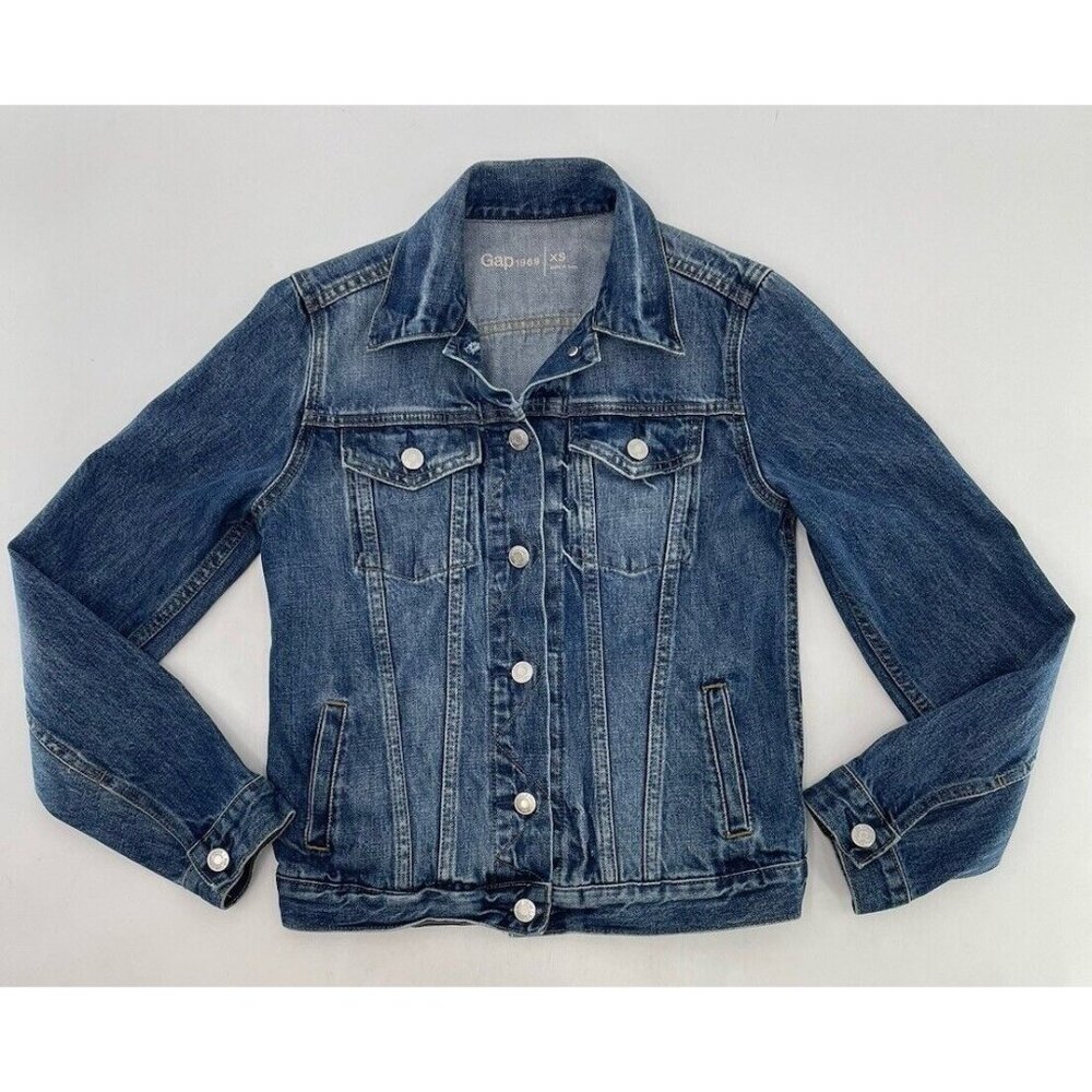 Gap Saddle‎ Blue Long Sleeved Button Up 100% Cotton Jean Jacket Distressed Sz XS